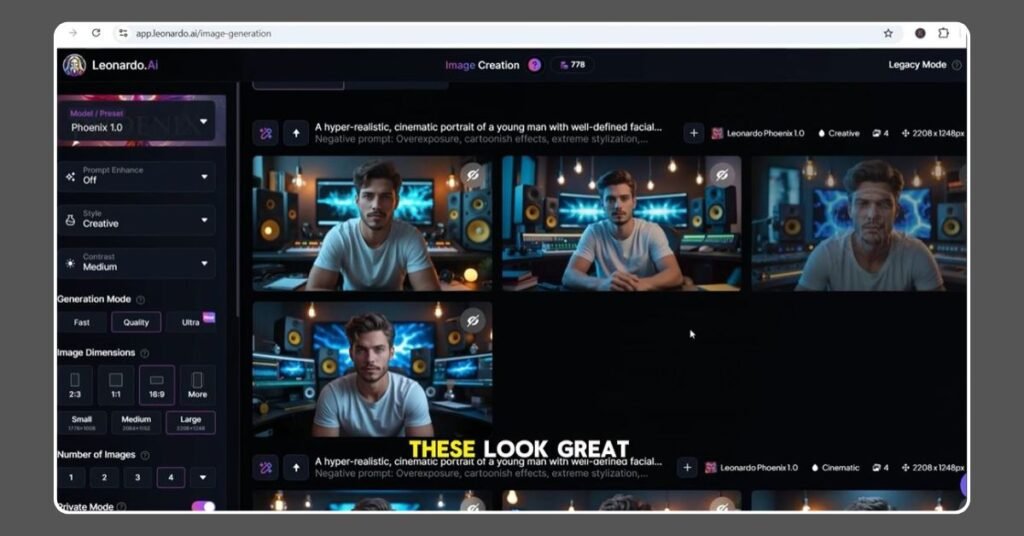 Creating a realistic AI avatar using Leonardo AI with high-quality detailing and studio background