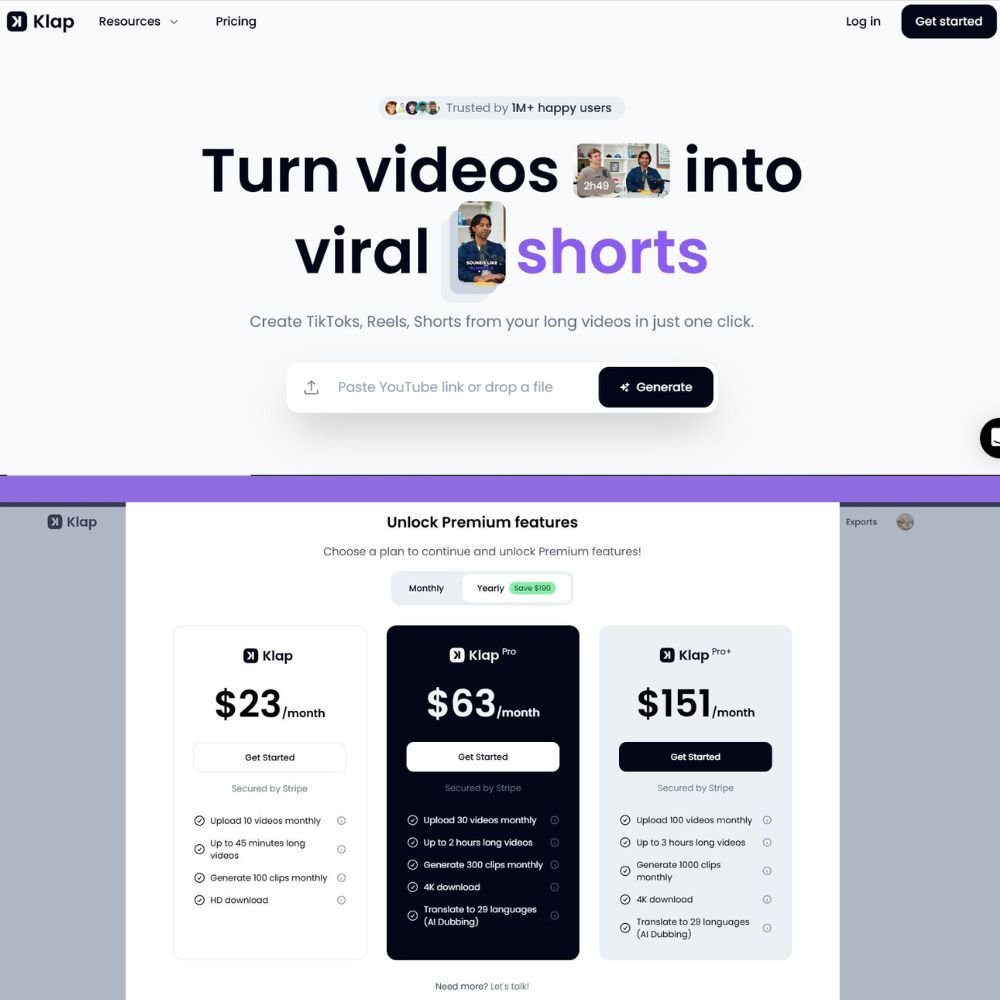 what is klap ai ,Klap AI dashboard showing automatic short video creation for YouTube and social media