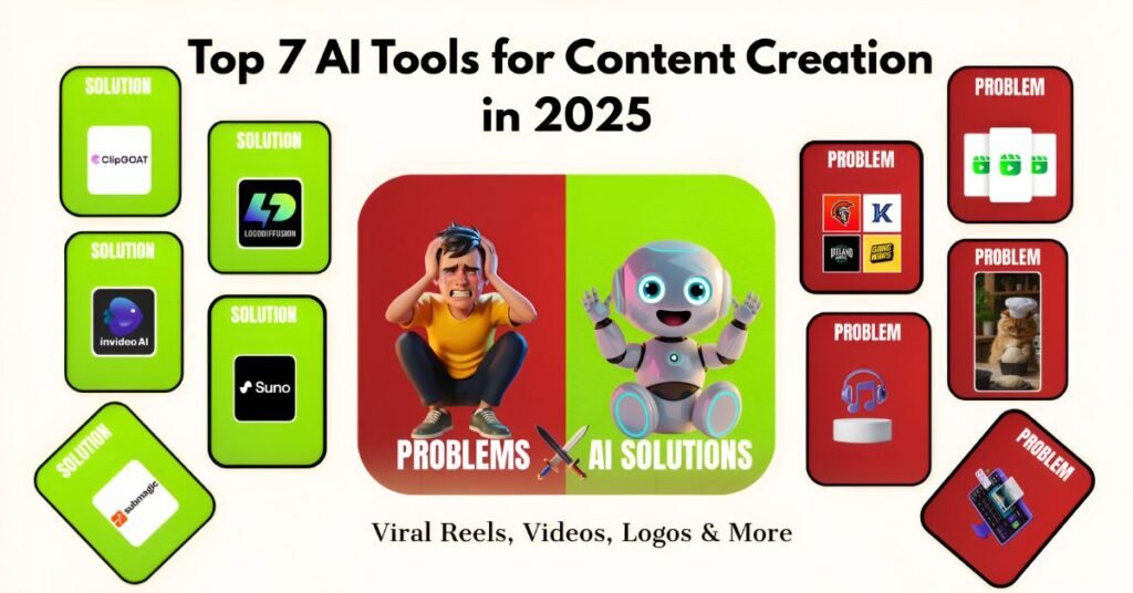 Top 7 AI Tools for Content Creation in 2025 – Viral Reels, Videos, Logos & More