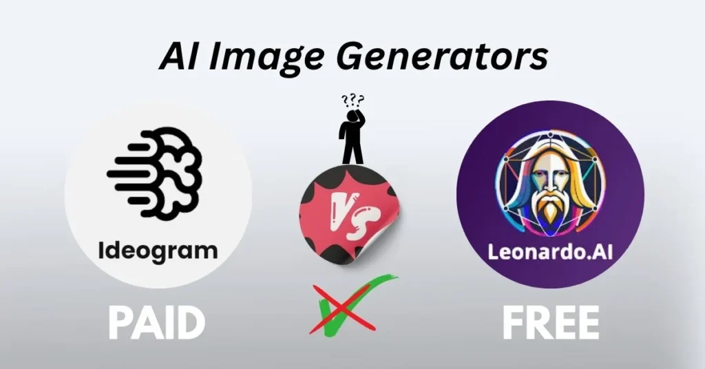 Comparison of paid and free AI image generators in 2025, featuring Ideogram and Leonardo AI logos.