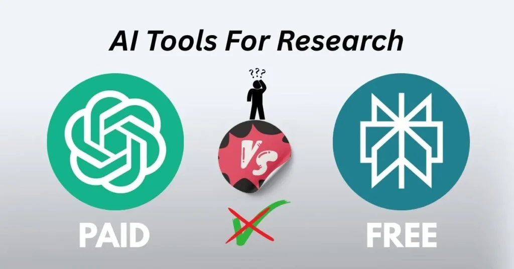 Comparison of paid and free AI tools for research in 2025, featuring ChatGPT and Perplexity AI logos.