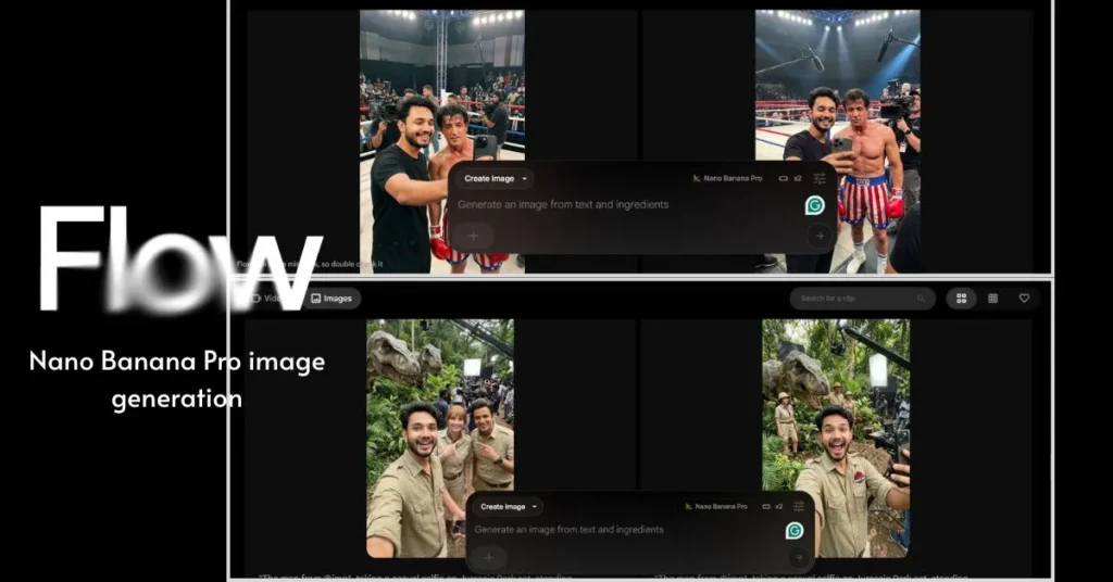 Google Flow Nano Banana Pro image generation settings with aspect ratio and camera motion controls